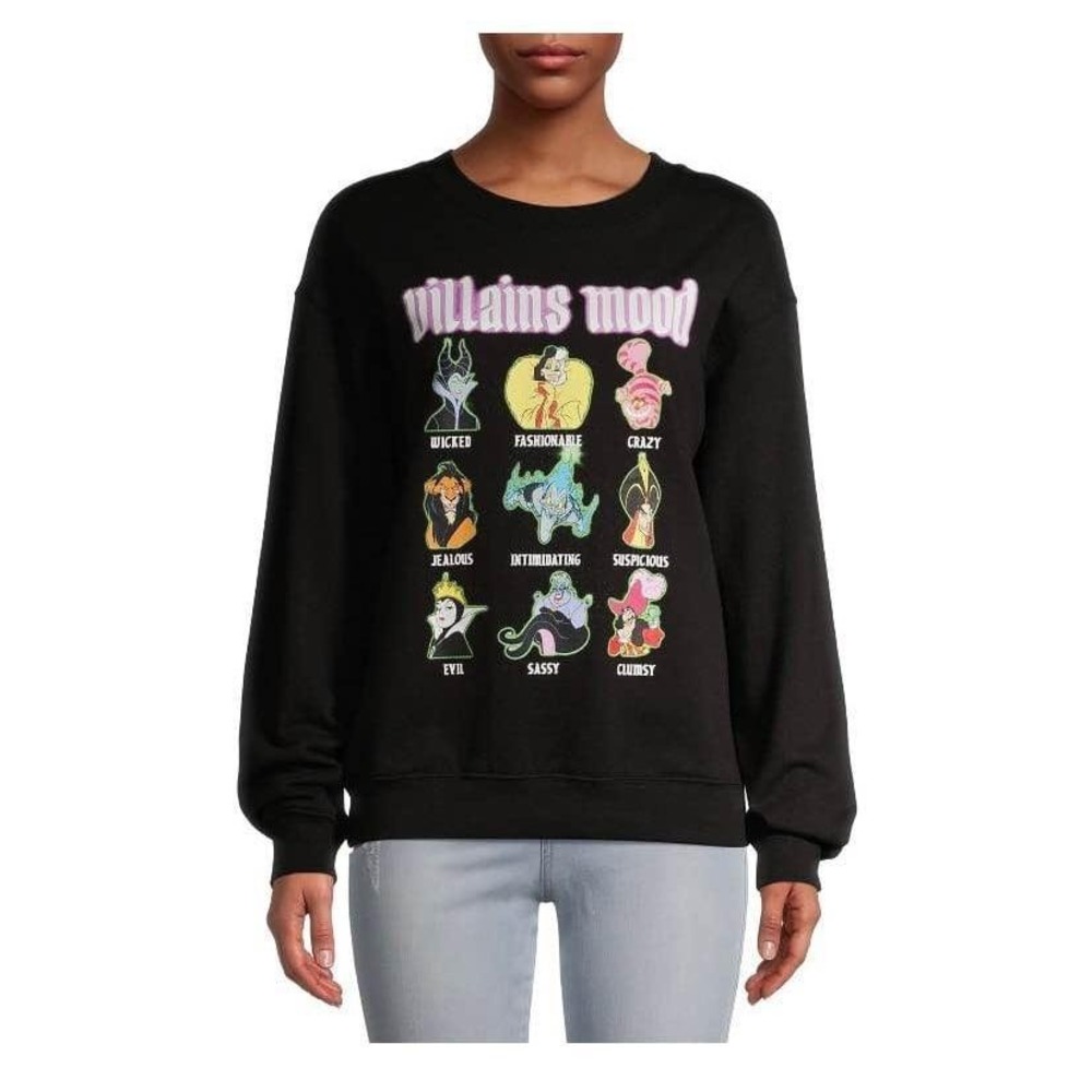 Disney Juniors Villains Mood Graphic Black Sweatshirt NEW Juniors Size Small 3-5